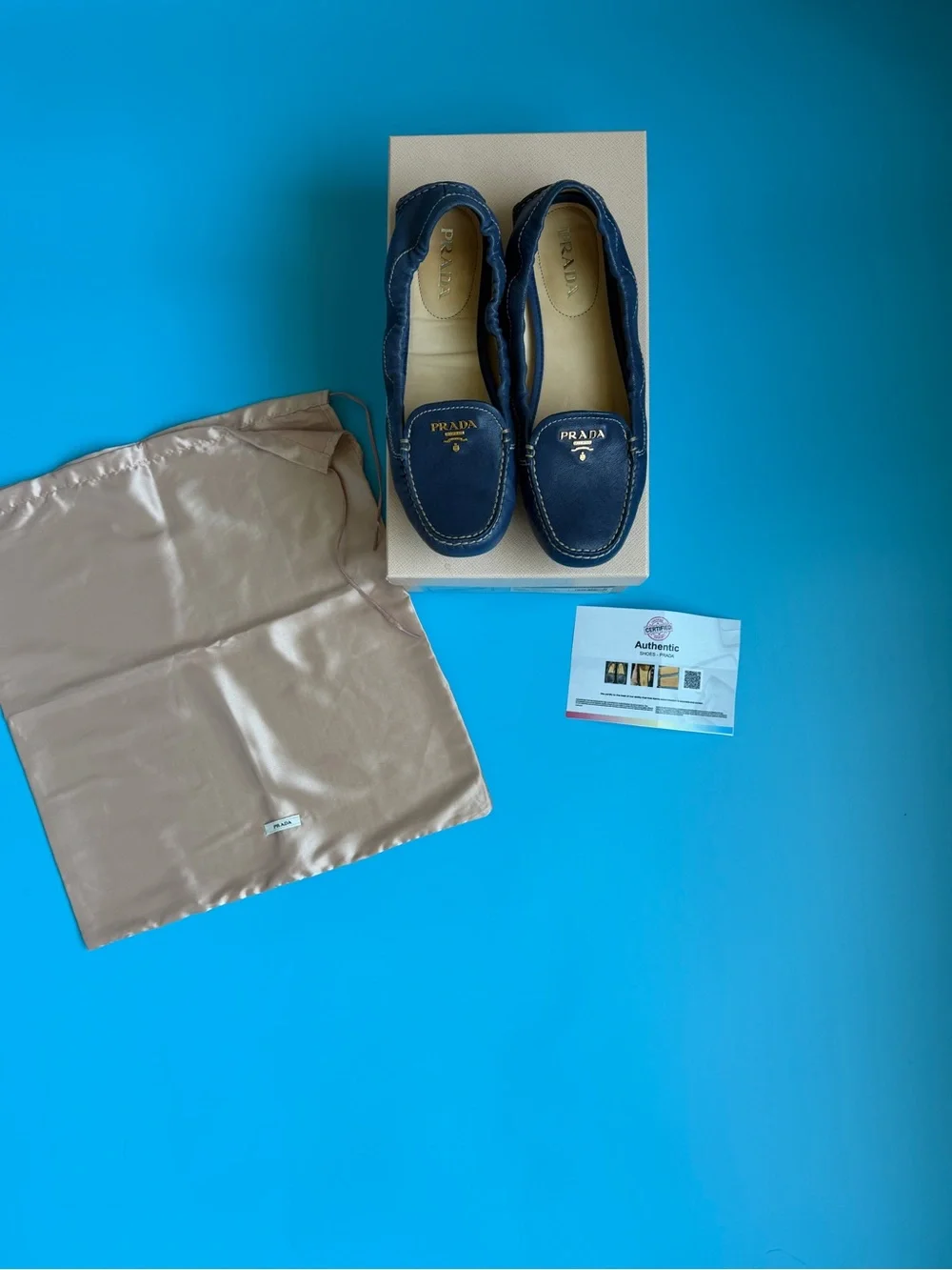 Prada Nappa Aviator Navy Leather Driving Loafers 37 - Picture 2 of 10